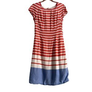 Boden Striped Cap Sleeve Fit and Flare Dress Size 4 Blue Pink White